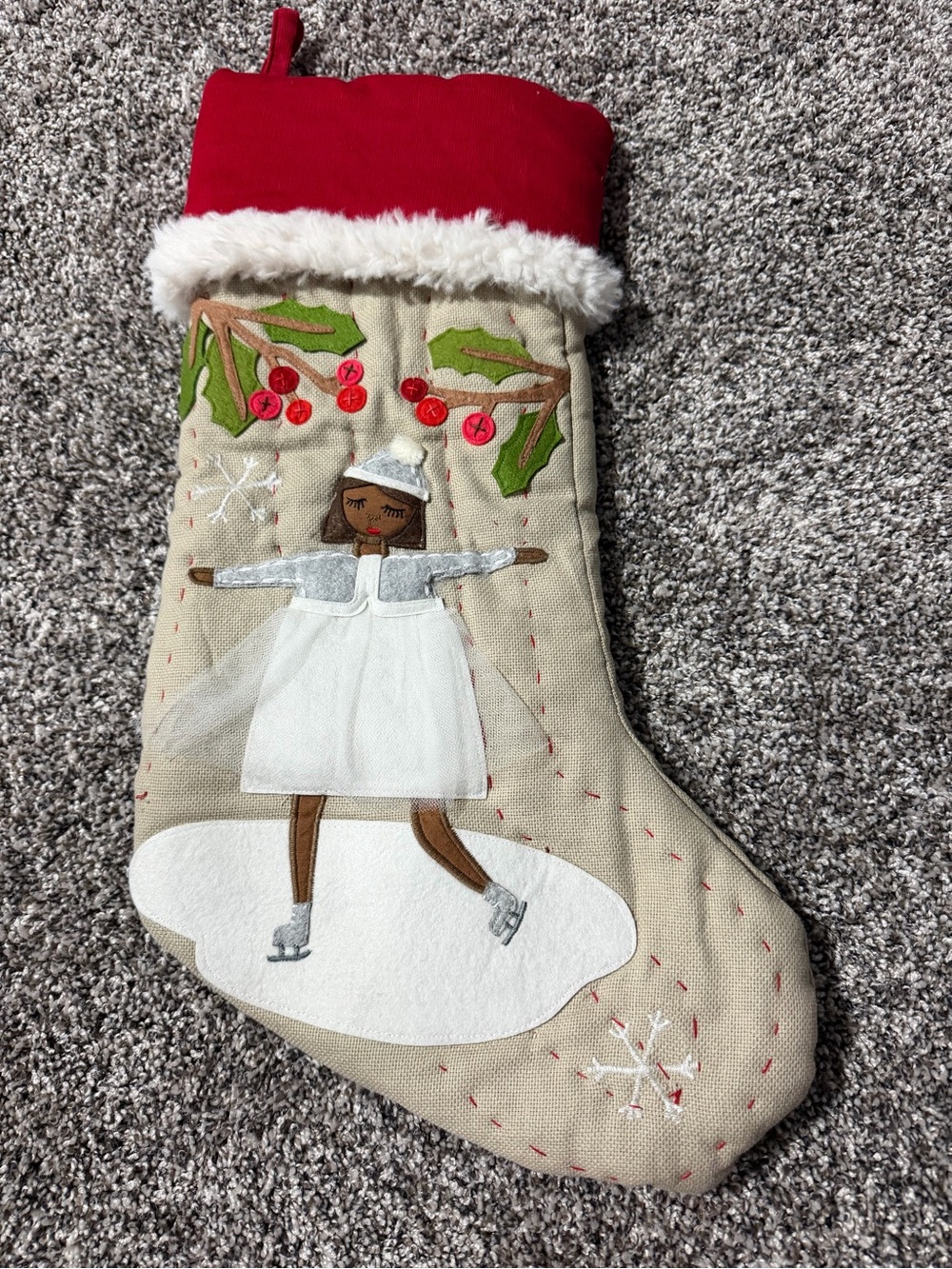 Pottery Barn Holiday Ice Skater Christmas Stocking - Red Cuff